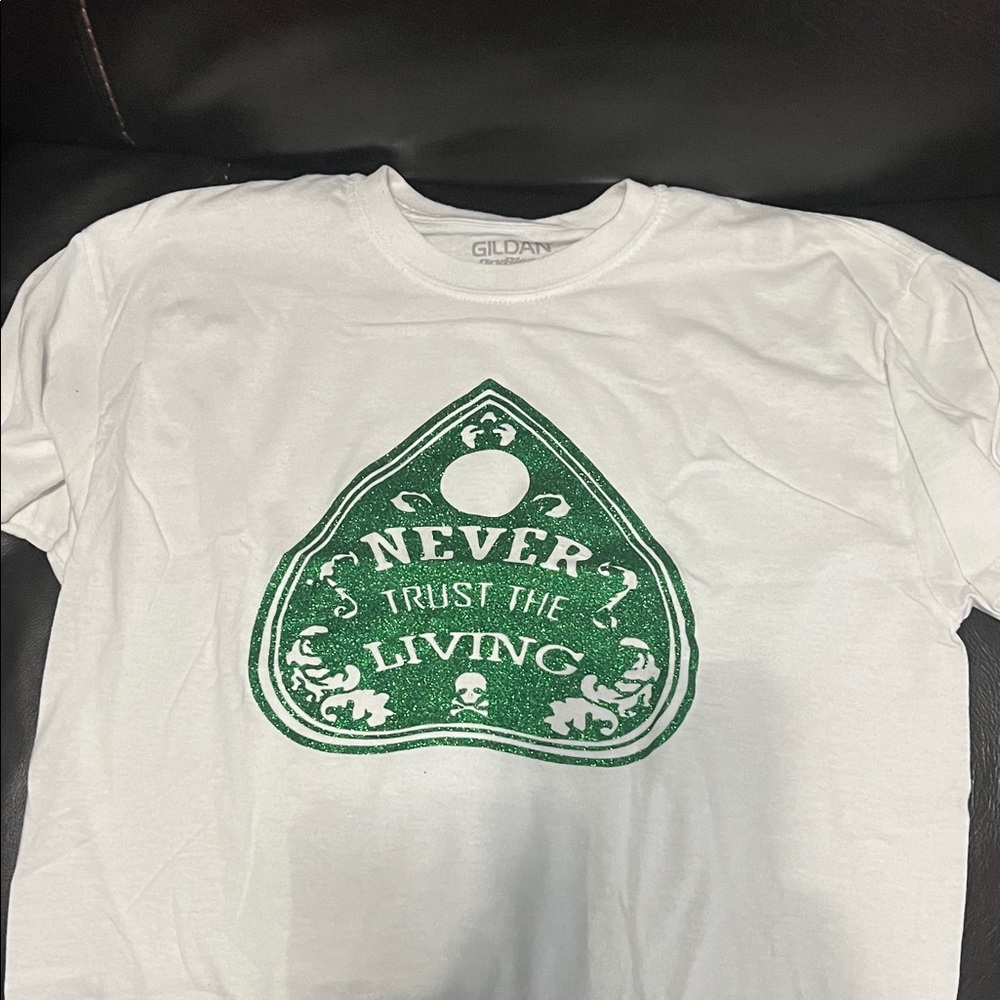 Gildan White Tee with Green Graphic